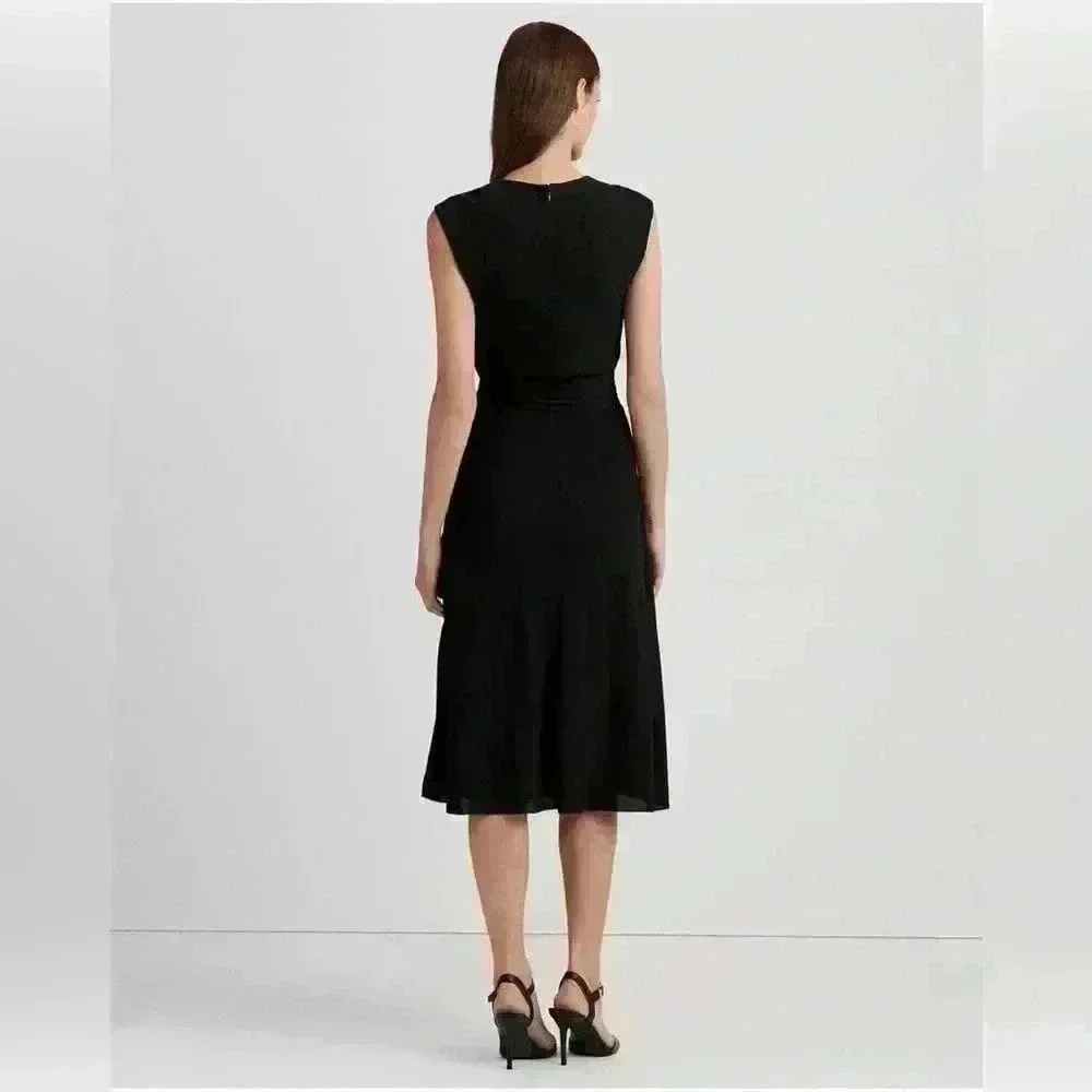 NWT Lauren Ralph Lauren Bubble Crepe Cap-Sleeve Dress Black Size 4 - Picture 2 of 9